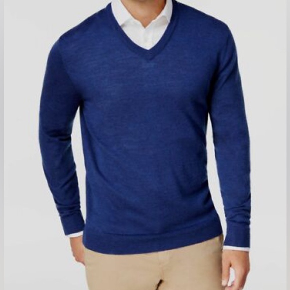 Charter Club Merino Wool Blend V Neck Sweater Size L